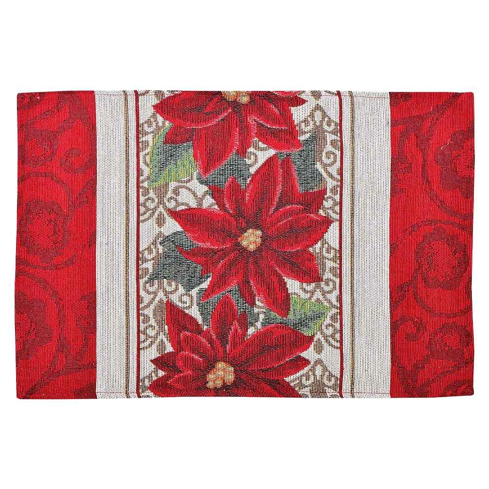 Set of Four Merry Christmas Poinsettia Flower Tapestry Placemat