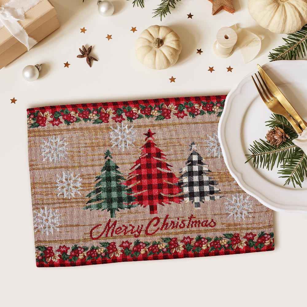Set of Four Merry Christmas Tree Snowflake Tapestry Placemats