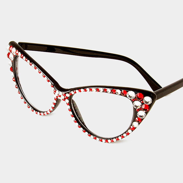 Siam Crystal Cat Eye Clear Lens Sunglasses - M H W ACCESSORIES LLC