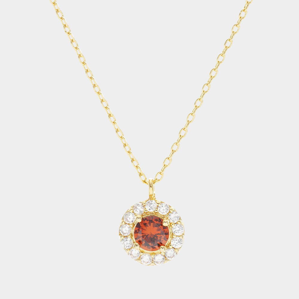 Siam Gold Dipped CZ Round Pendant Necklace - M H W ACCESSORIES LLC