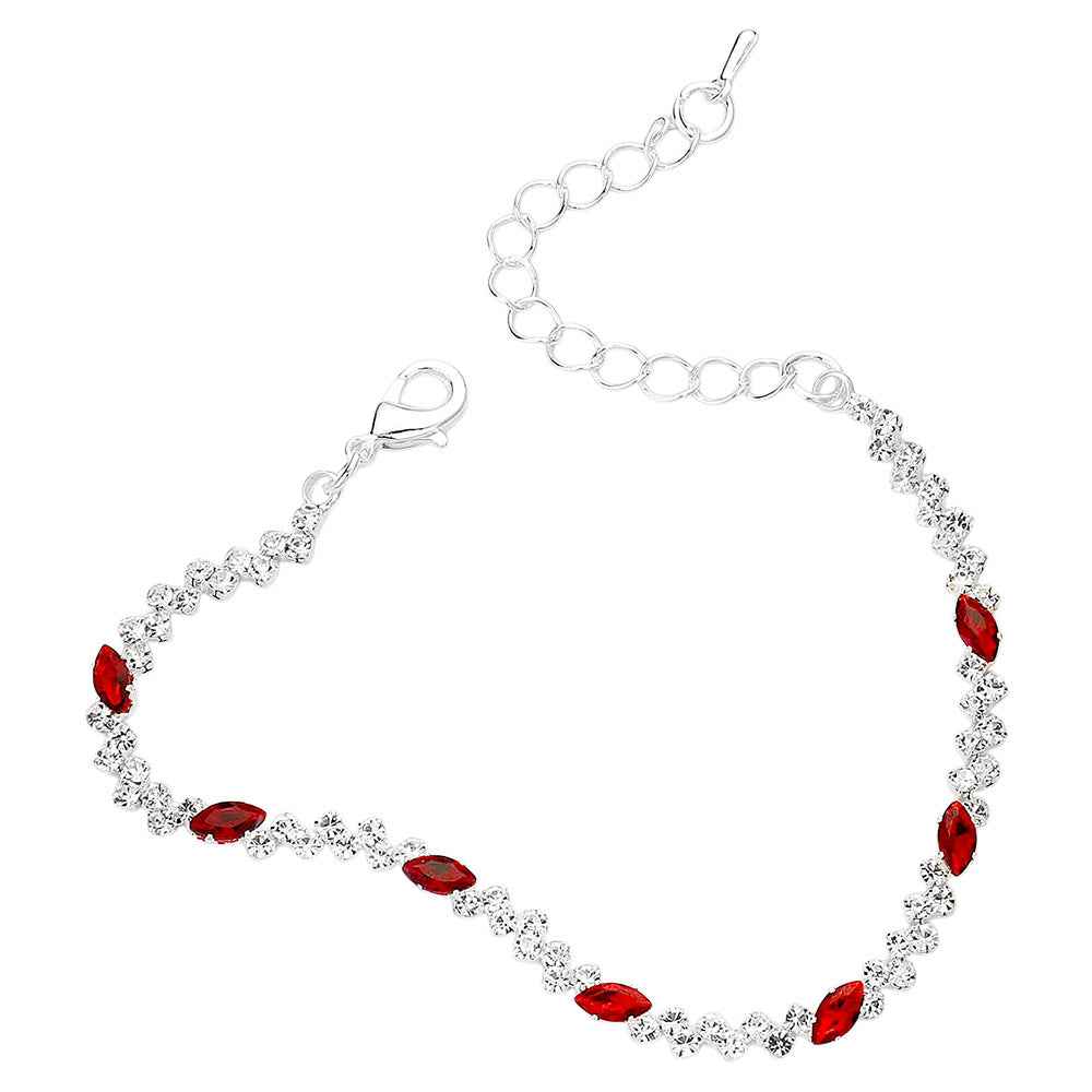 Siam Marquise Emerald CZ Stone Cluster Link Evening Bracelet