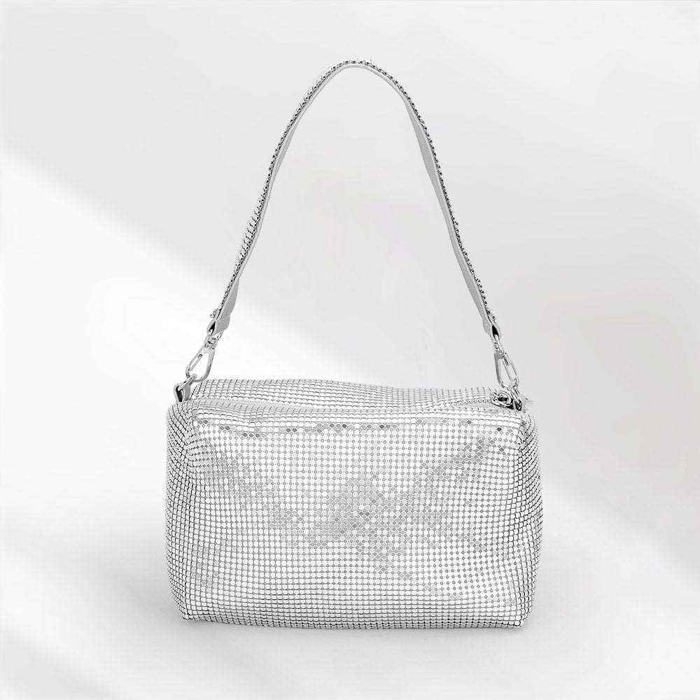 Silver Bling Rectangle Tote / Crossbody Bag for Women