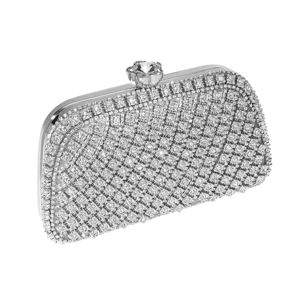 Silver Bling Rhinestone Embellished Clutch Bag / Crossbody Bag - M H W ACCESSORIES LLC