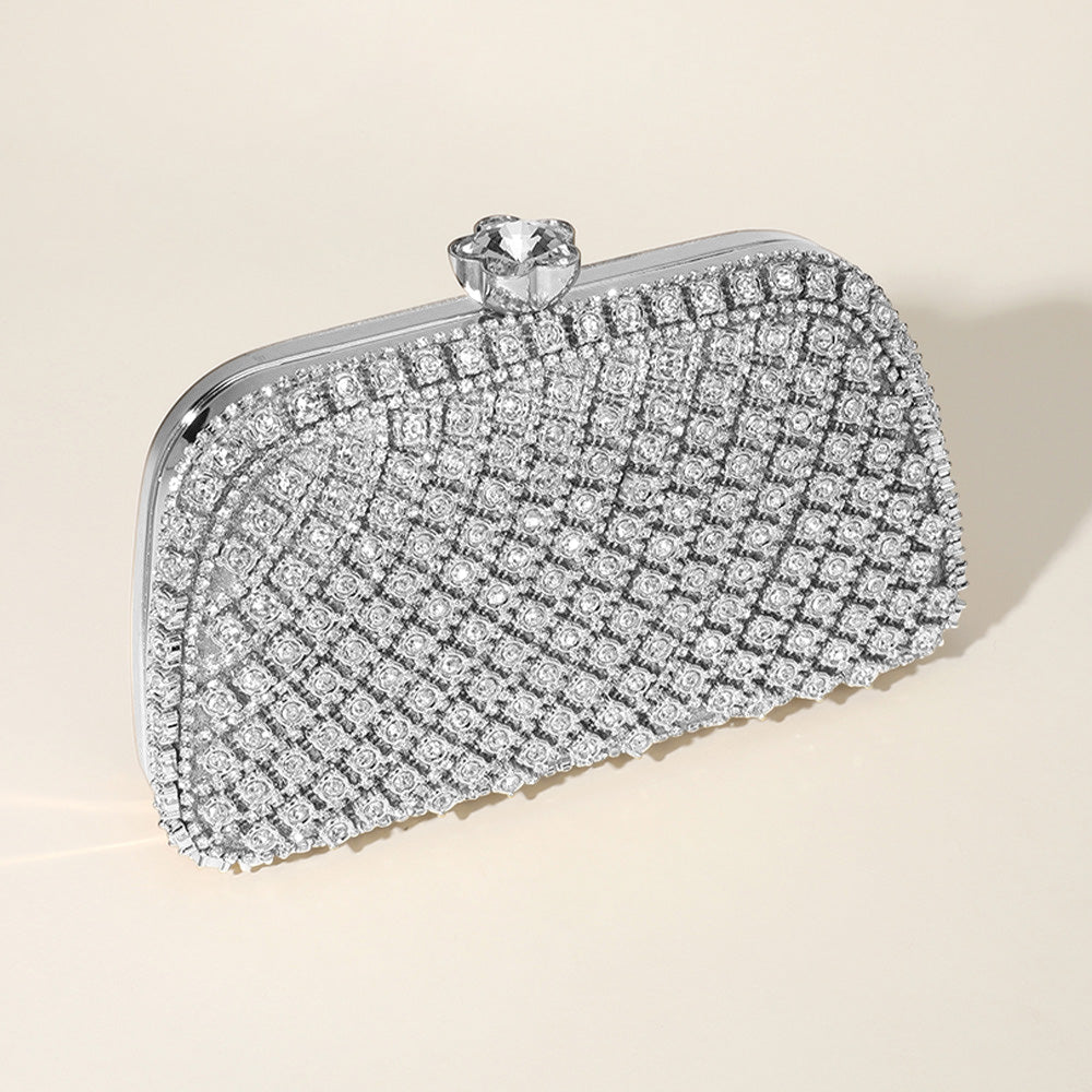 Silver Bling Rhinestone Embellished Clutch Bag / Crossbody Bag - M H W ACCESSORIES LLC
