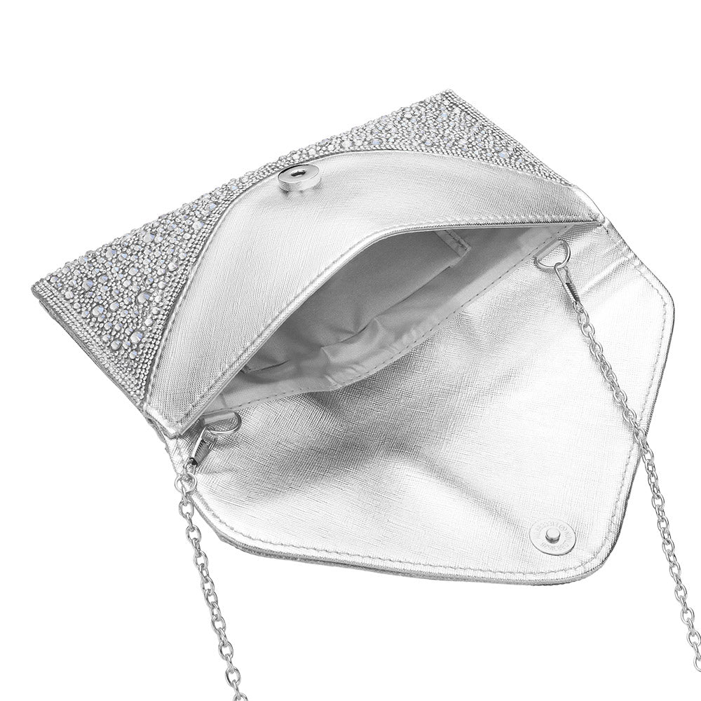 Silver Bling Studded Envelop Evening Clutch Bag / Crossbody Bag - M H W ACCESSORIES LLC
