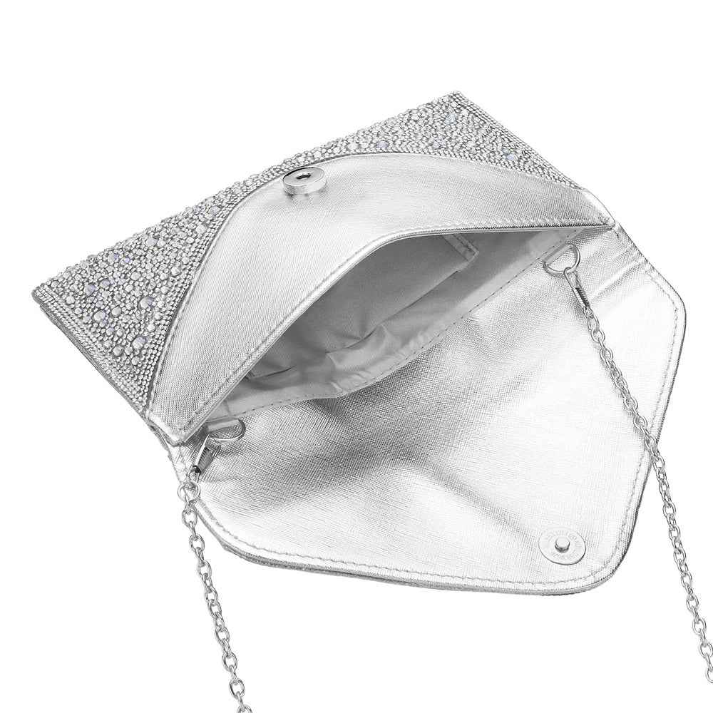 Silver Bling Studded Envelop Evening Clutch Bag / Crossbody Bag