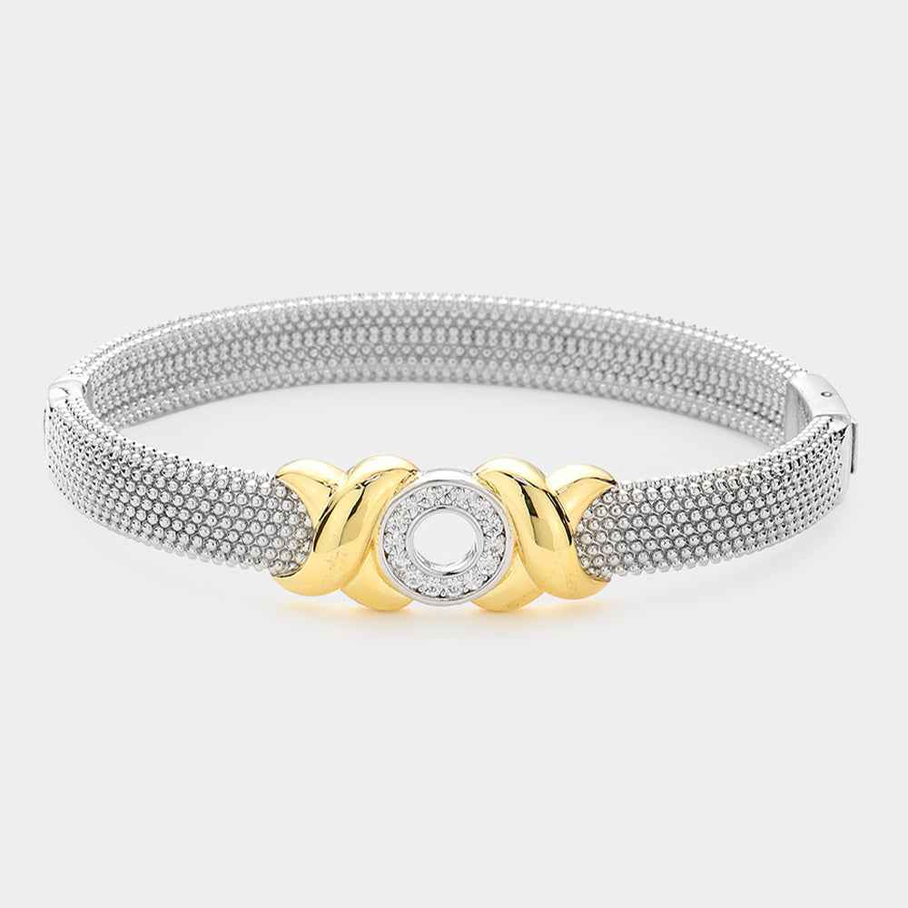 Silver CZ Crisscross Metal Bangle Bracelet-M H W ACCESSORIES