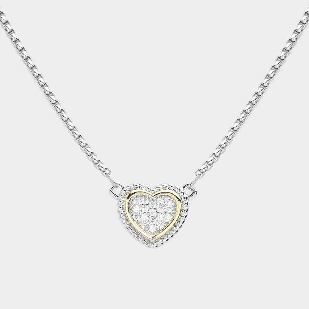 Silver CZ Heart Pendant Necklace-M H W ACCESSORIES