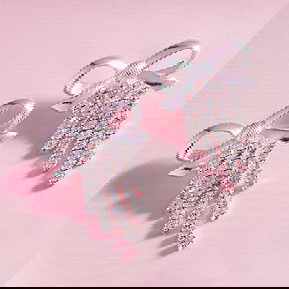 Silver Metal Bow Rhinestone Fringe Earrings for Women - M H W ACCESSORIES LLC
