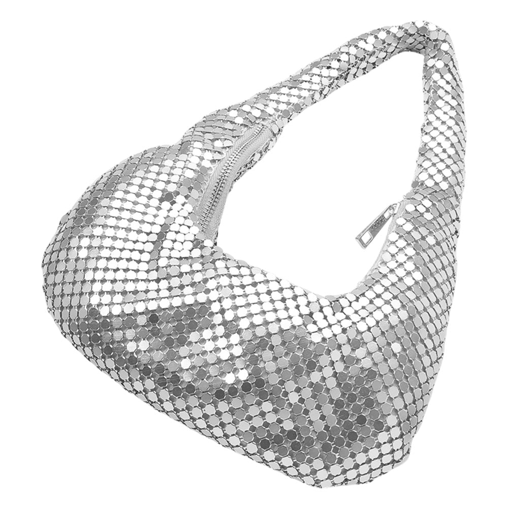 Silver Metal Sequin Hand Bag / Shoulder Bag - M H W ACCESSORIES LLC
