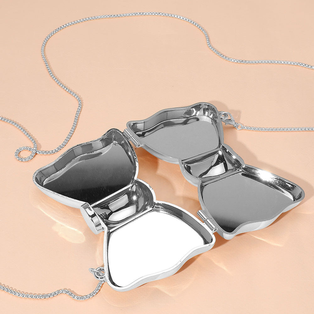 Silver Metallic Compact Bow Clutch Evening Bag / Crossbody Bag - M H W ACCESSORIES LLC