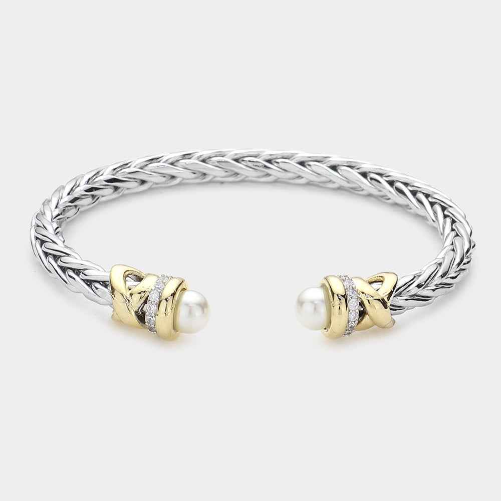 Silver Pearl Cuff Bracelet