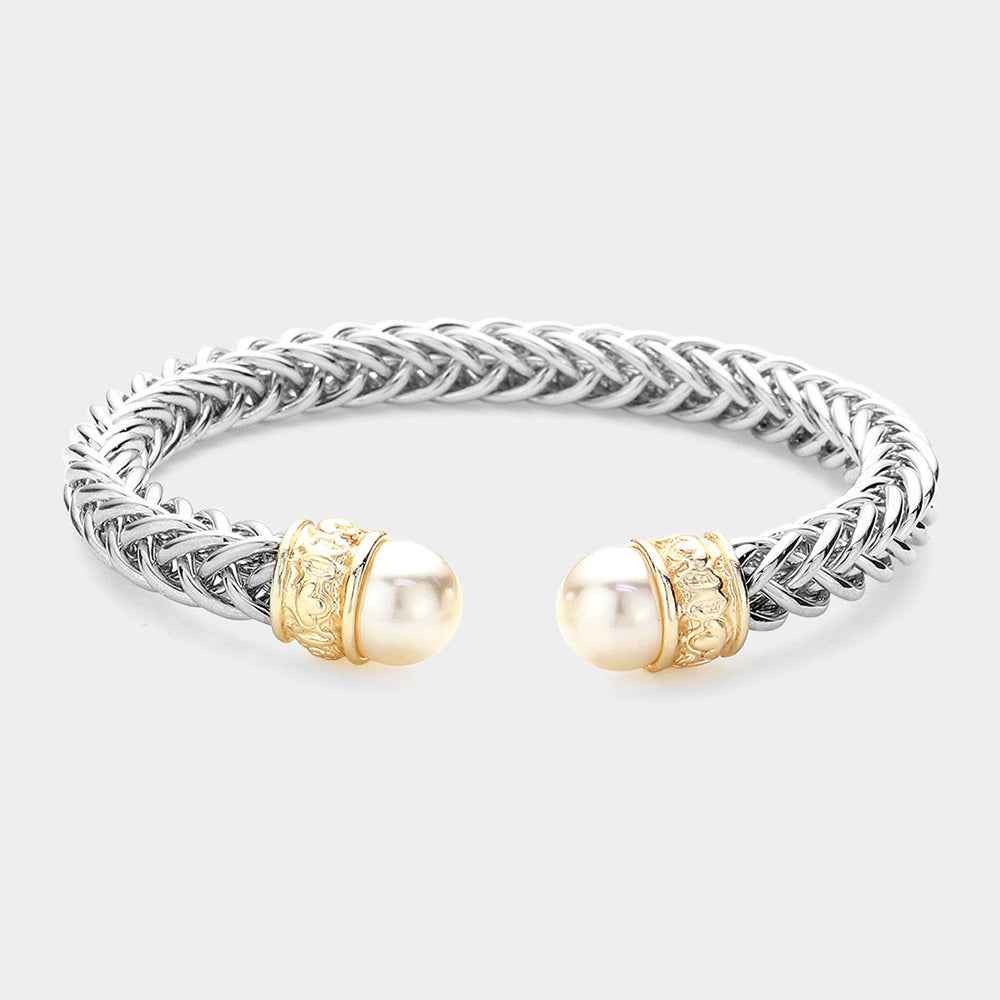 Silver Pearl Tip Cuff Bracelet-M H W ACCESSORIES