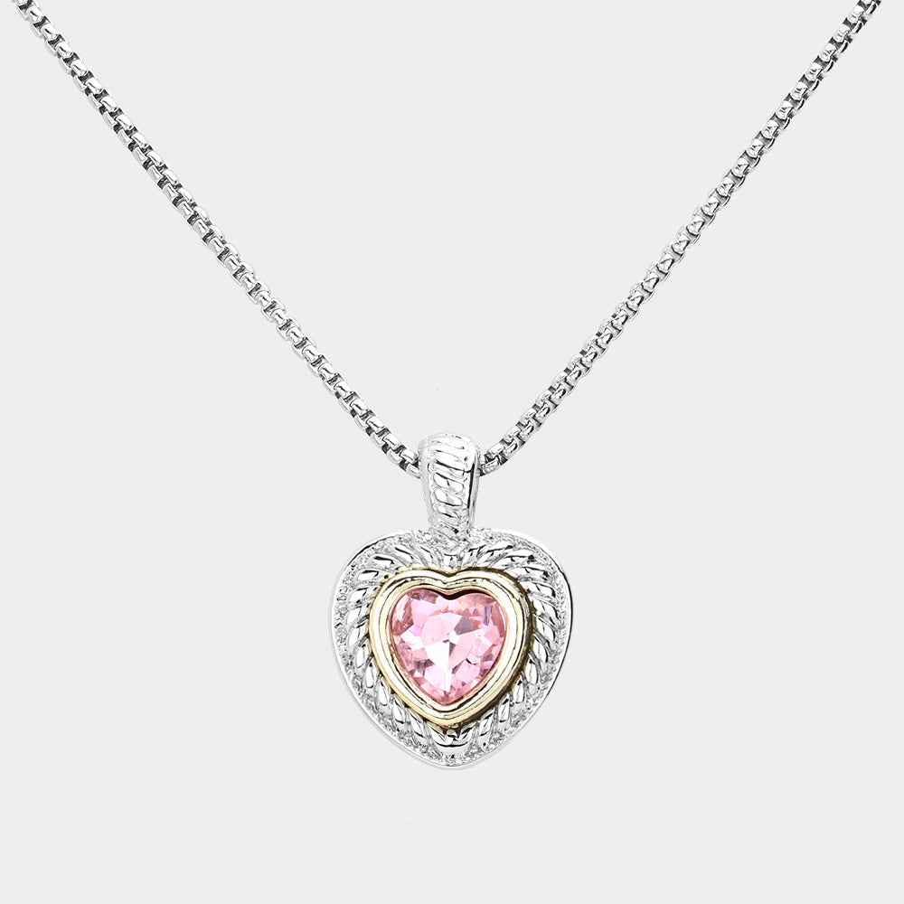 Silver Pink Heart Pendant Necklace-M H W ACCESSORIES