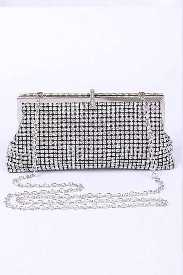 Silver Rhinestone Evening Statement Clutch Bag-M H W ACCESSORIES
