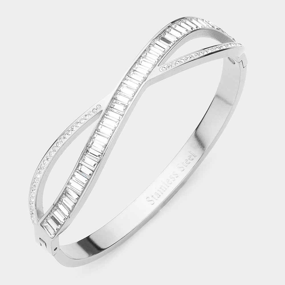 Silver Stainless Steel Emerald Infinity Hinged Bracelet