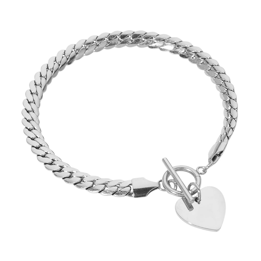 Stainless Steel Heart Charm Herringbone Toggle Bracelet - M H W ACCESSORIES LLC