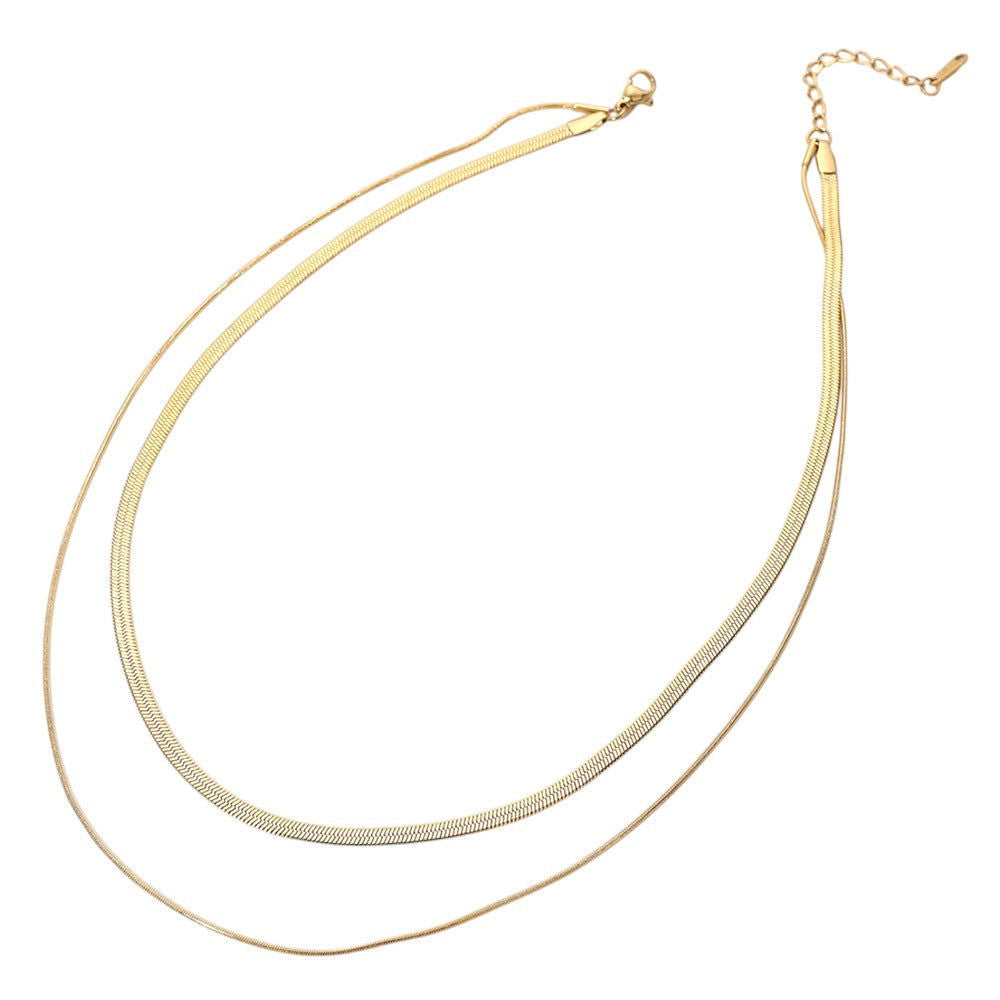 Stainless Steel Herringbone Rope Chain Layered Necklace - M H W ACCESSORIES LLC