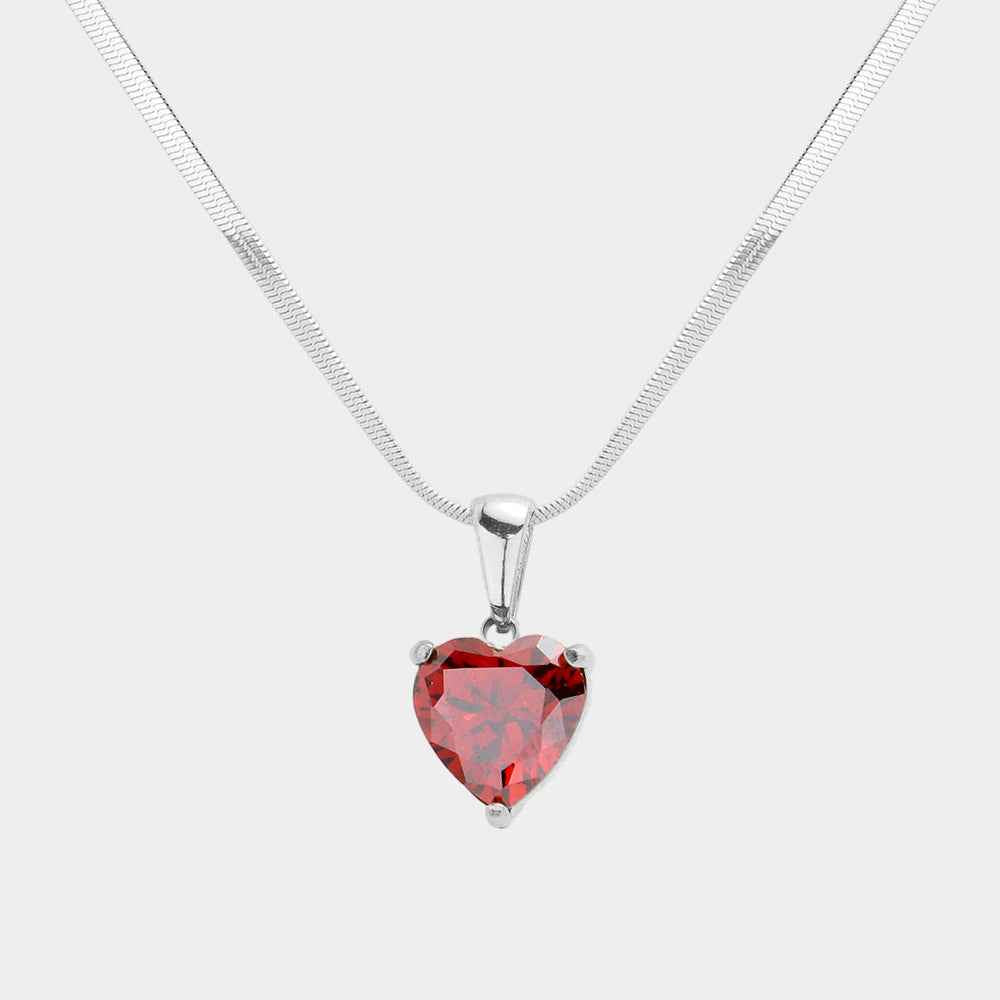 Stainless Steel Red Heart Pendant Necklace- M H W ACCESSORIES