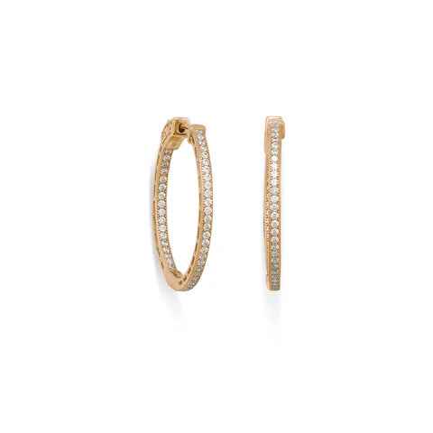Sterling Silver 14 Karat Gold Plated Round In/Out CZ Hoop Earrings
