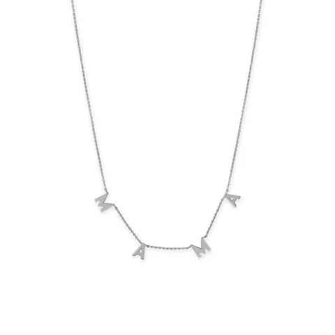 Sterling Silver 16" + 2" Rhodium Plated "MAMA" Charm Necklace