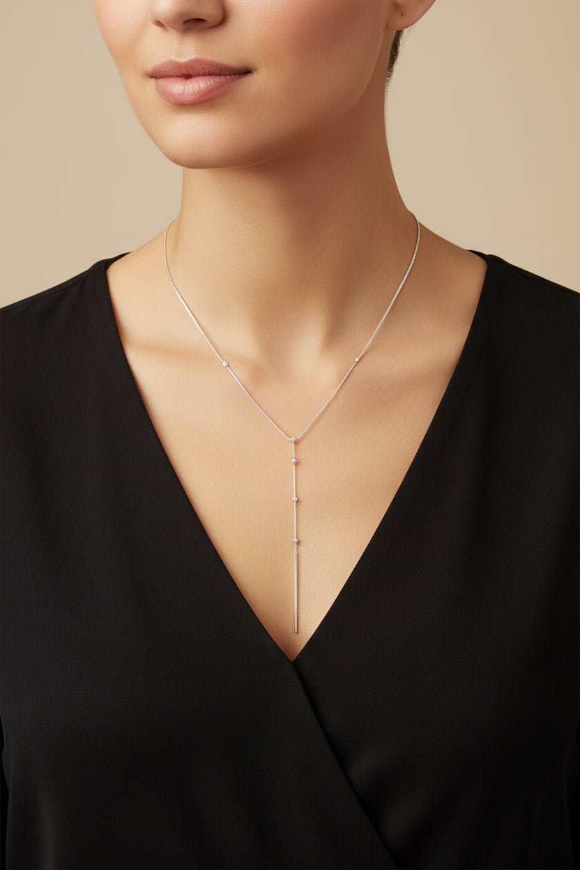 Sterling Silver Beaded Bar Drop Necklace for Her - M H W ACCESSORIES LLC