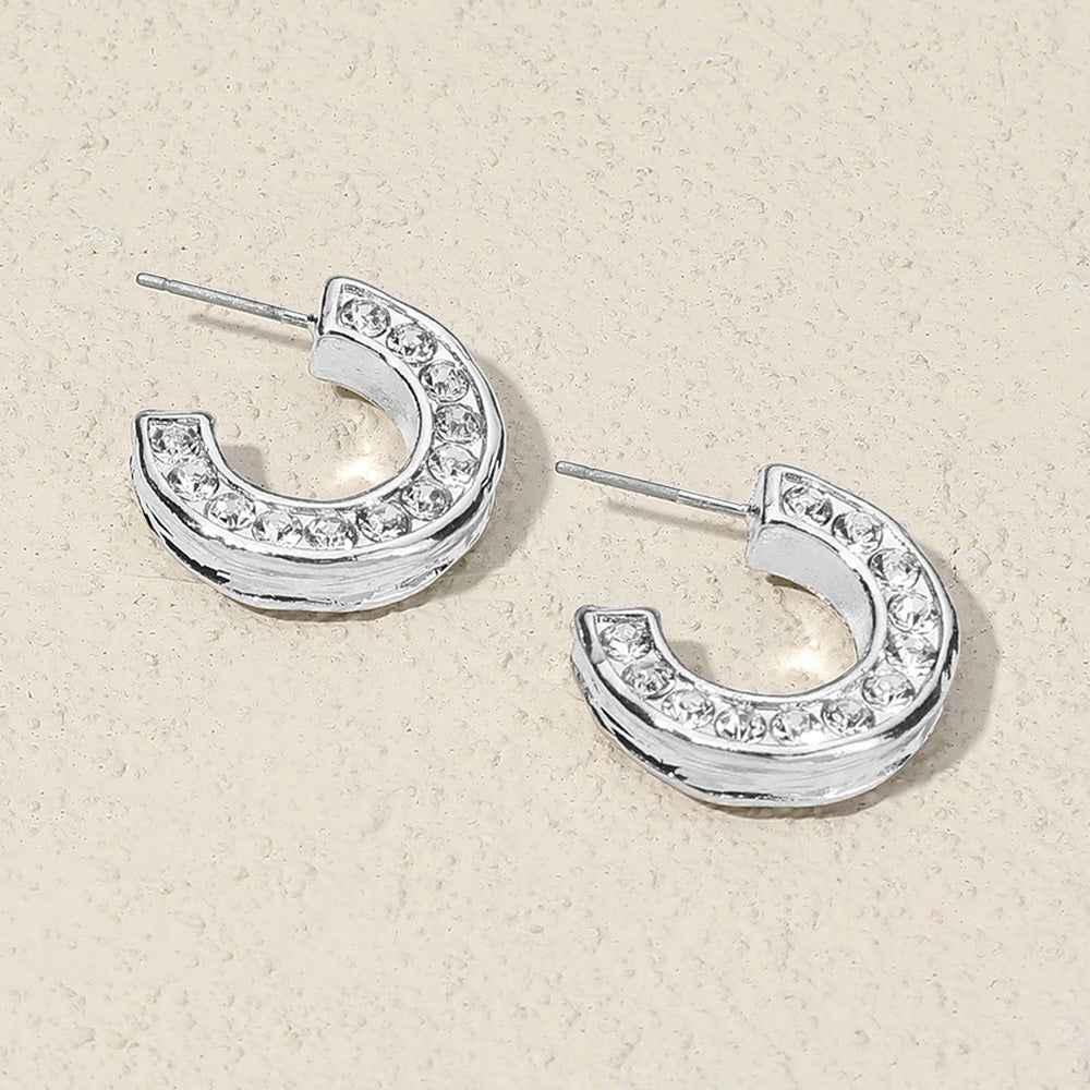 Sterling Silver Dipped Stone Paved Hoop Earrings