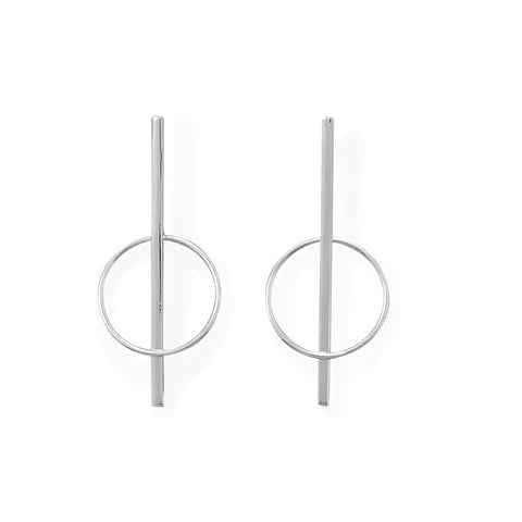 Sterling Silver Long Bar with Circle Post Earrings- M H W ACCESSORIES