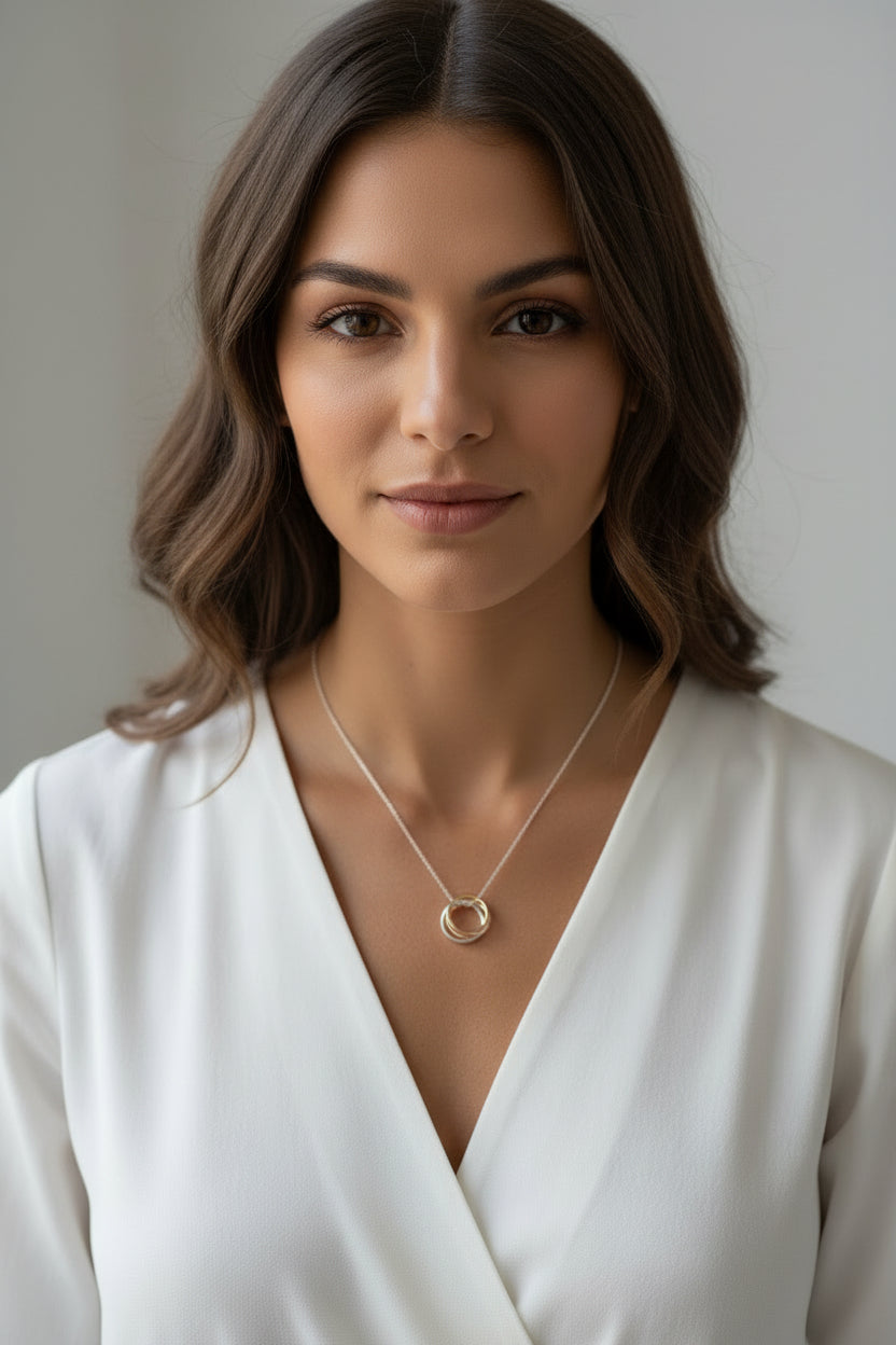 Sterling Silver Necklace with Tri Tone Rings- M H W ACCESSORIES - M H W ACCESSORIES LLC
