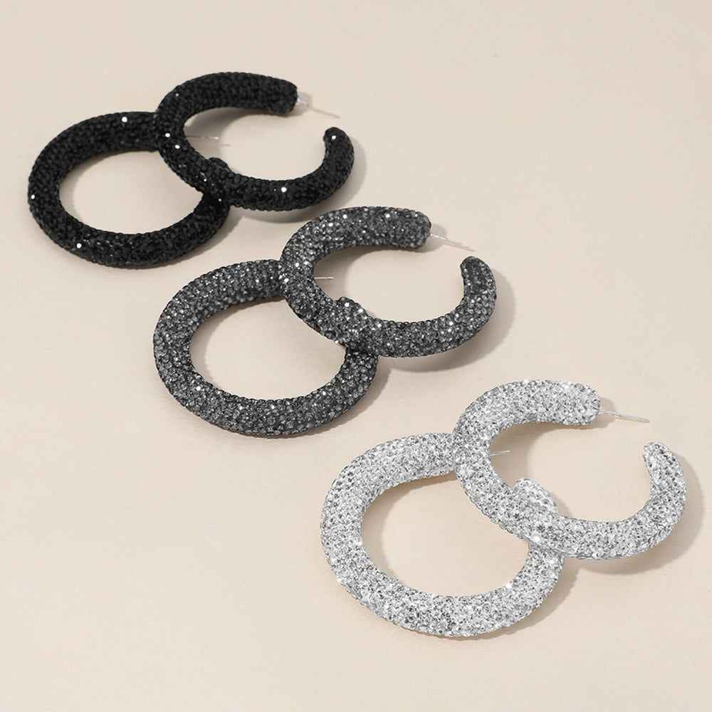 Sterling Silver Post Rhinestone Studded Hoop Earrings