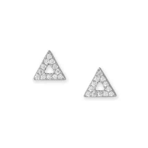 Sterling Silver Rhodium Plated CZ Triangle Outline Stud Earrings