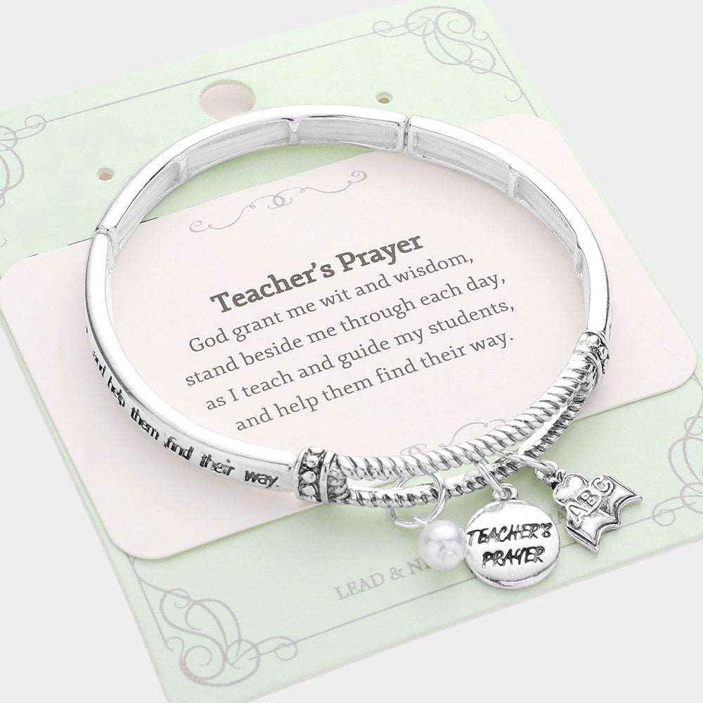 TEACHER'S PRAYER ABC BOOK PEARL CHARM BRACELET- M H W ACCESSORIES