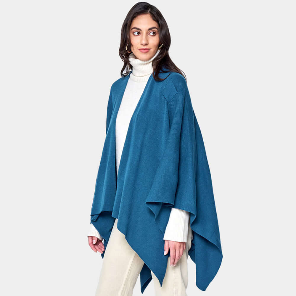 Teal Shoulder Strap Solid Ruana Poncho - M H W ACCESSORIES LLC