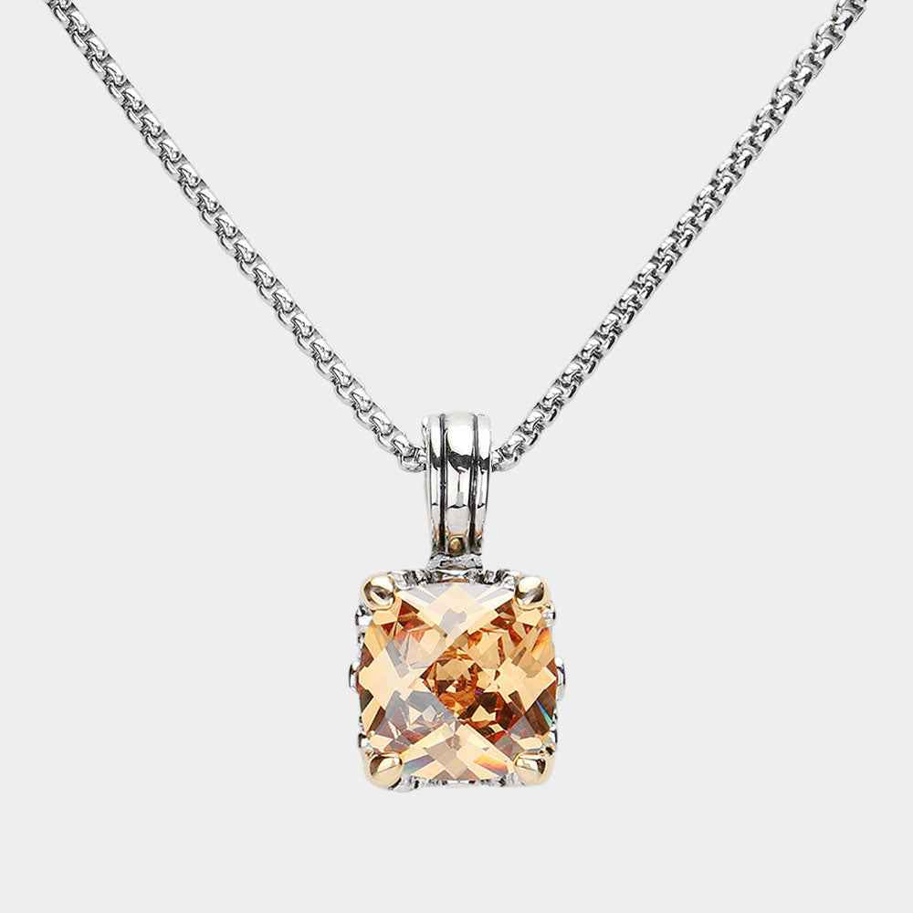 Topaz Cubic Zirconia Stone Cluster Pendant Necklace