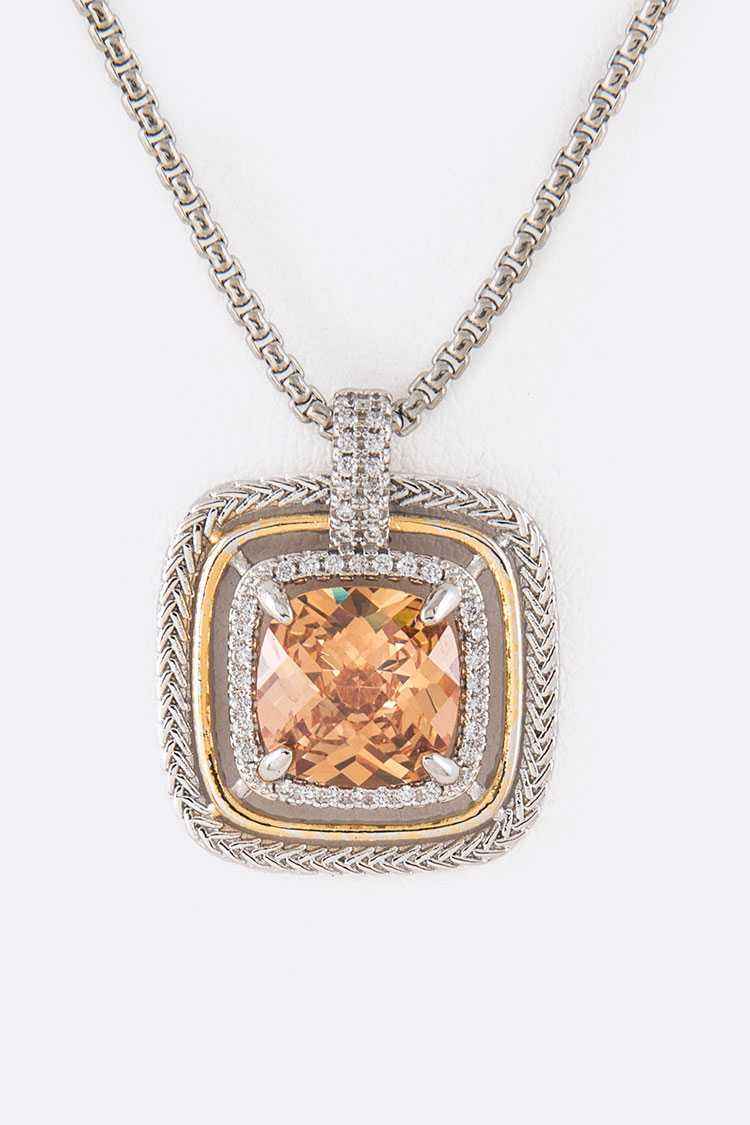 Topaz Cushion Cut CZ Pendant Necklace-M H W ACCESSORIES