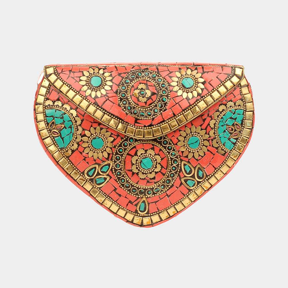 Turquoise Boho Mosaic Heart Crossbody Clutch Bag -M H W ACCESSORIES - M H W ACCESSORIES LLC