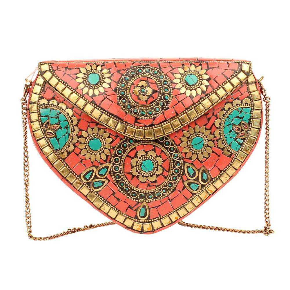 Turquoise Boho Mosaic Heart Crossbody Clutch Bag -M H W ACCESSORIES - M H W ACCESSORIES LLC