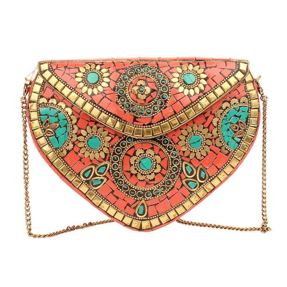 Turquoise Boho Mosaic Heart Crossbody Clutch Bag -M H W ACCESSORIES
