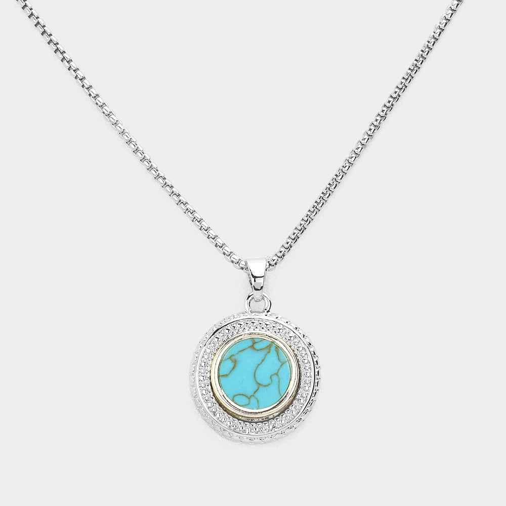 Turquoise Natural Stone Accented Pendant Necklace for Women