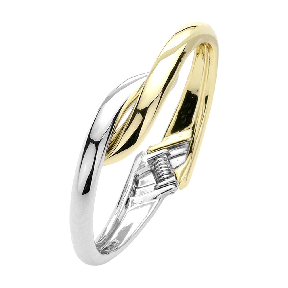 Two Tone Abstract Twist Metal Hinged Bracelet - M H W ACCESSORIES LLC