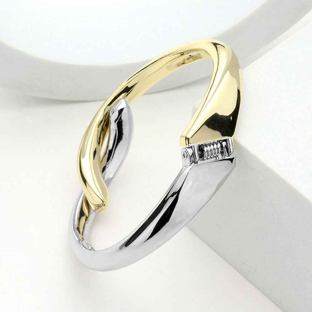 Two Tone Abstract Twist Metal Hinged Bracelet