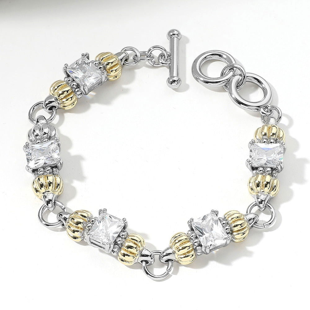 Two Tone CZ Stone Cluster Link Toggle Bracelet - M H W ACCESSORIES LLC