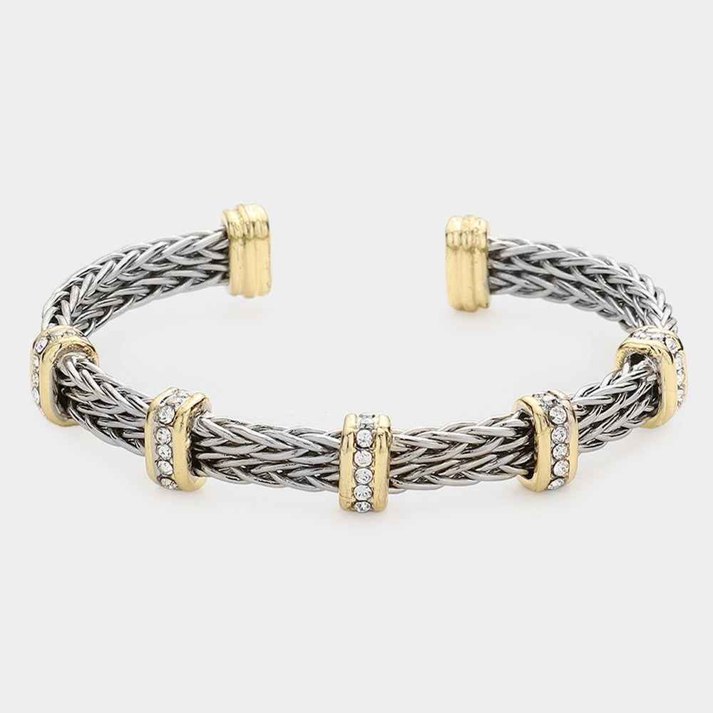 Two Tone Rhinestone Embellished Cuff Bracelet