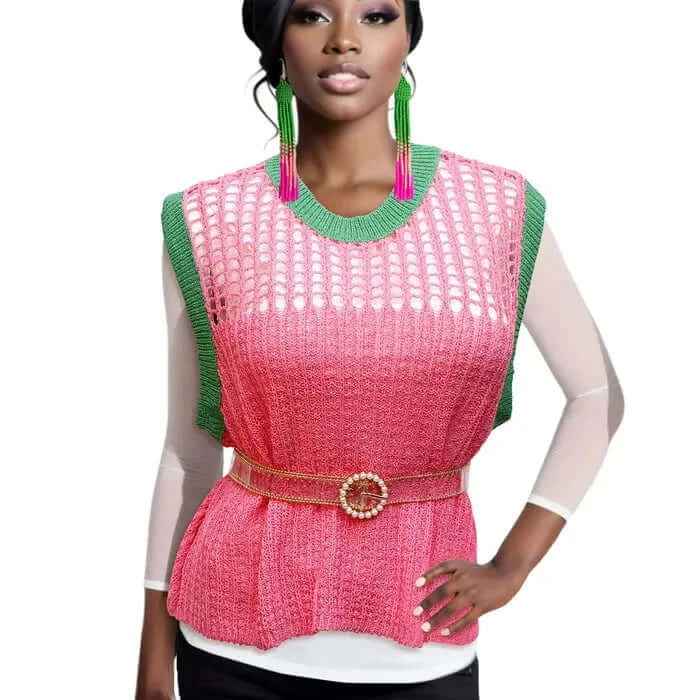 Vest Top Pink and Green Poncho Crochet for Women