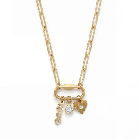 18" + 2" 18 Karat Gold PVD Stainless Steel Carabiner Love Charm Necklace M H W ACCESSORIES LLC 18" + 2" 18 Karat Gold PVD Stainless Steel Carabiner Love Charm Necklace