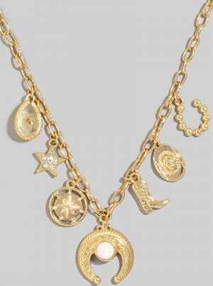 Western Theme Gold Charms Chain Necklace