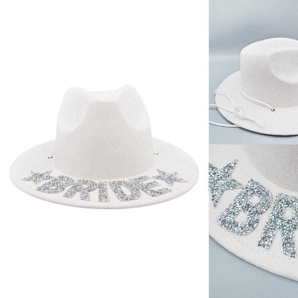 White Bling BRIDE Message Pointed Western Cowboy Hat - M H W ACCESSORIES LLC