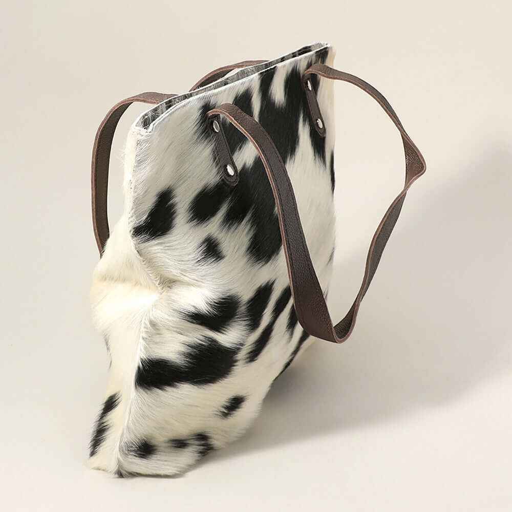 White Cow Patterned Genuine Fur Calf Tote Bag / Shoulder Bag