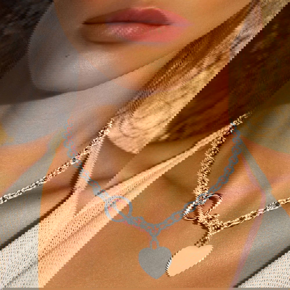 White Gold Dipped Brass Metal Heart Lock Pendant Toggle Necklace - M H W ACCESSORIES LLC