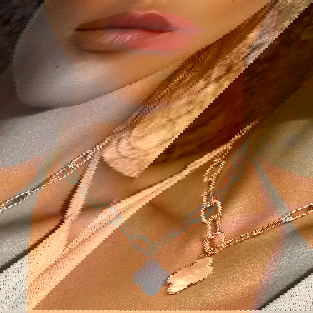 White Gold Dipped Mother of Pearl Quatrefoil Pendant Necklace - M H W ACCESSORIES LLC